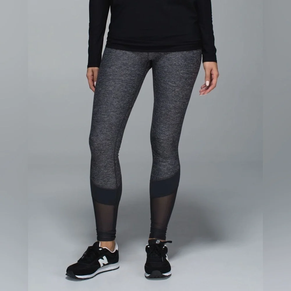 Lululemon Mesh Panel Leggings Size 6 Black Gray Yoga Pants